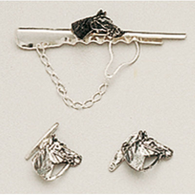 Sujeta corbatas y gemelos en plata cabeza caballo