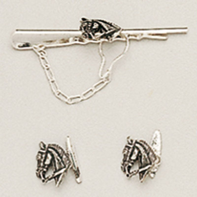 Sujeta corbatas y gemelos en plata cabeza caballo