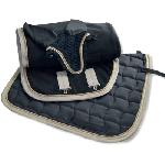 Conjunto mantilla, orejeras y manta negra-camel con cordn 1313